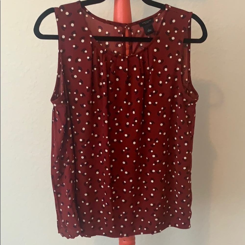 Ann Taylor Red with White Polka Dot Blouse